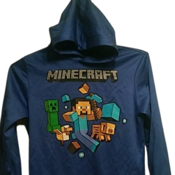 Mojang Jinx Minecraft Boys Blue Creeper Long Sleeve Hoodie Size L 10/12 - Picture 2 of 2